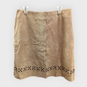 Leather / Suede Mini Skirt in Beige with Grommets